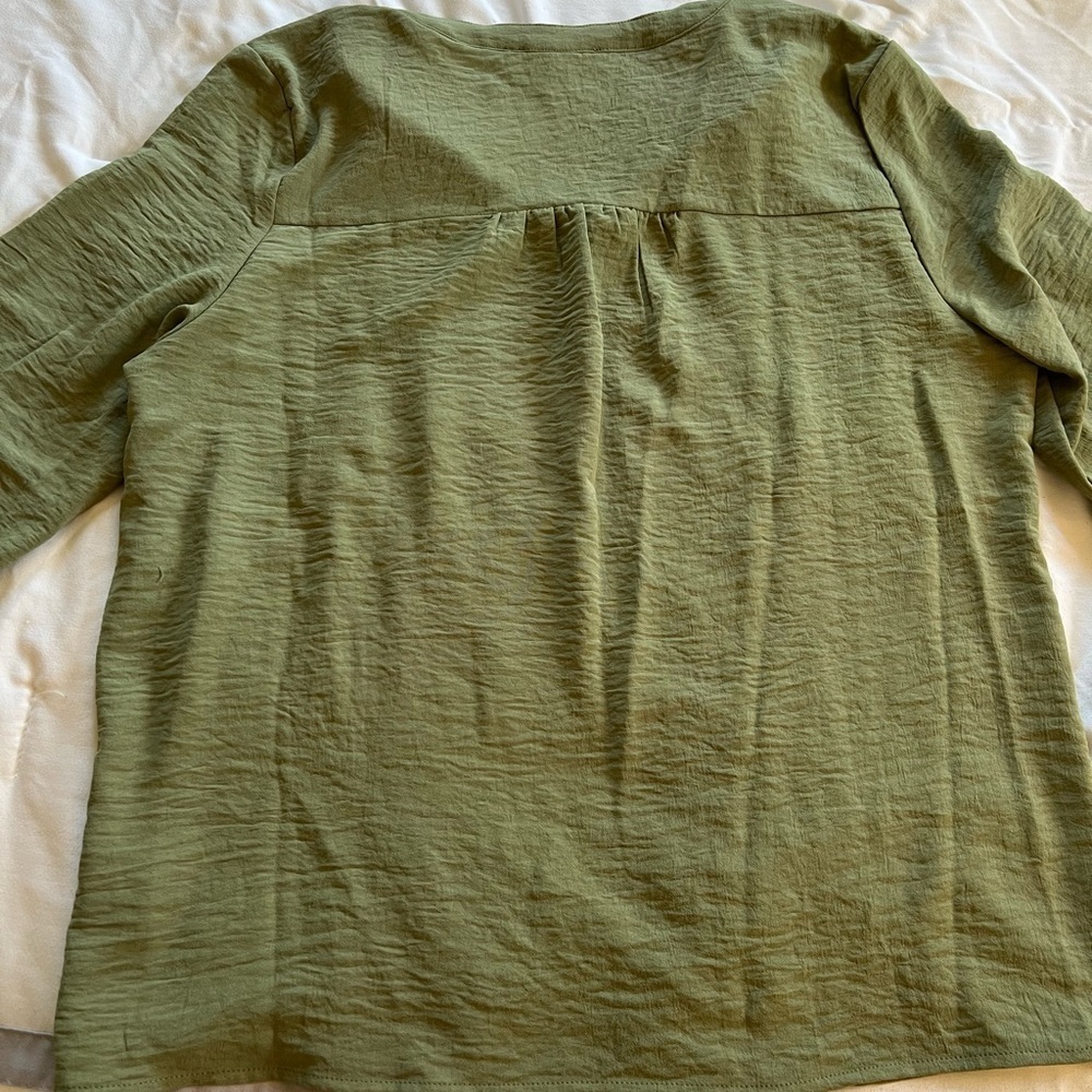 Olive Green Button-Down Blouse - Picture 11 of 13